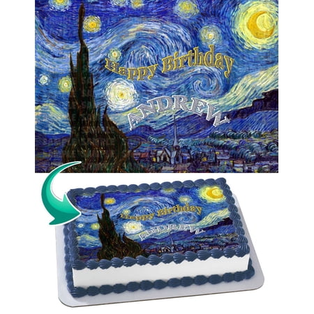 The Starry Night Vincent van Gogh - Edible Cake Topper - 11.7 x 17.5 Inches 1/2 Sheet rectangular