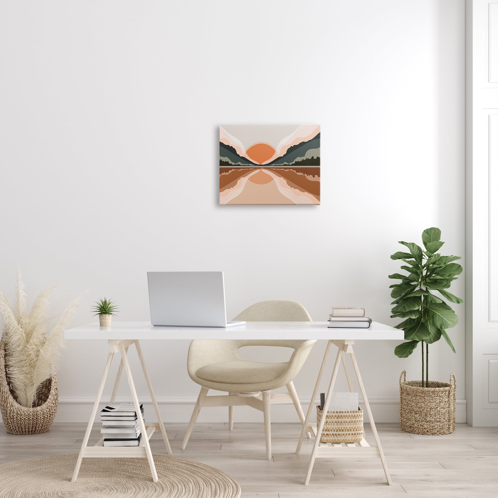 Stupell Industries Misty Sunrise Geometric Green Mountain Lake Reflection, 16 x 20, Designed by Ros Ruseva