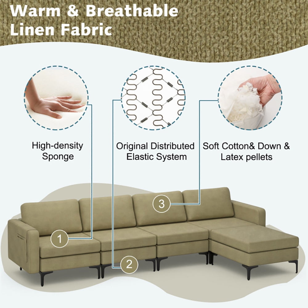Finihen L-shaped Sectional Sofa Couch, Convertible Sectional Sofa, Modular L-shaped Sectional Sofa with Reversible Ottoman and 2 USB Ports, for Living Room, Green Finihen L-shaped Sectional Sofa Couch, Convertible Sectional Sofa, Modular L-shaped Sectional Sofa with Reversible Ottoman and 2 USB Ports, for Living Room, Green