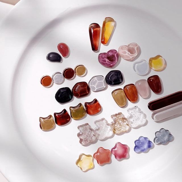 Tarjeta de colores para uñas, cuentas de frijol transparentes, pegamento para esmalte de uñas, pantalla de color, oso irregular multilateral, amor, estrella de cinco puntas