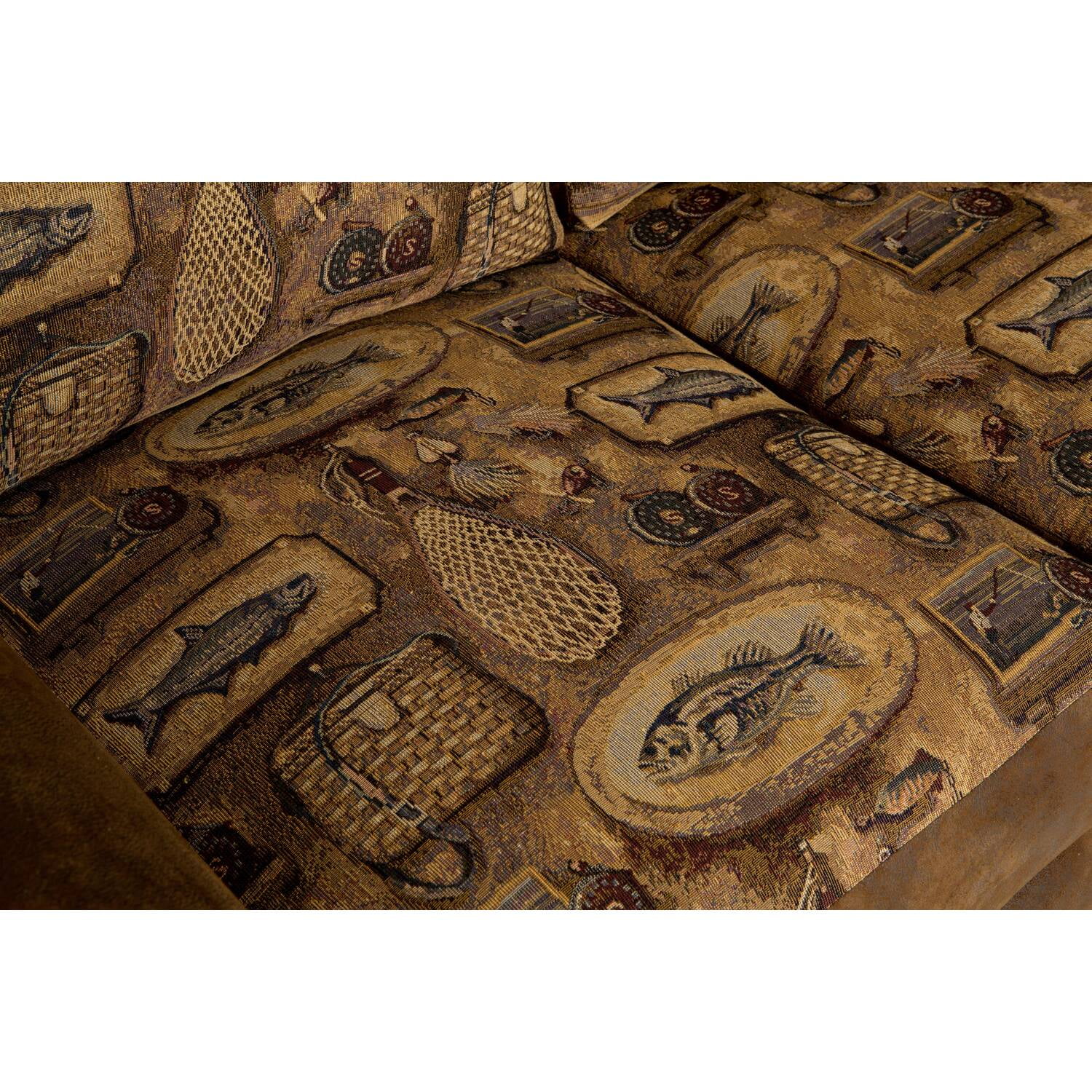 American Furniture Classics, Model 8503-80, River Bend Sofa featuring Fishing Tapestry Motif