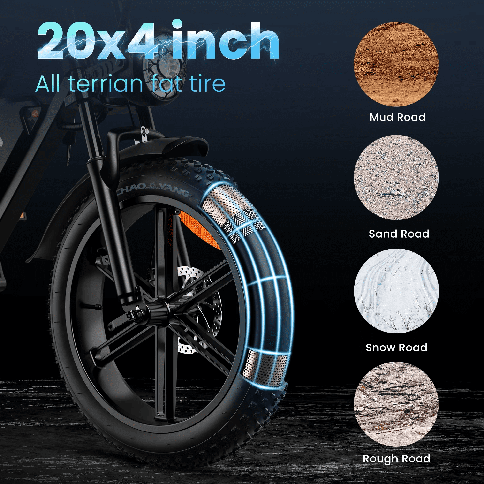SUNTIBYE G60 Fat Tire Electric Mountain Bike for Adults 20", 1500W 7-Speed Off-road Ebike, 30MPH & 70Miles, 48V 20Ah UL2849