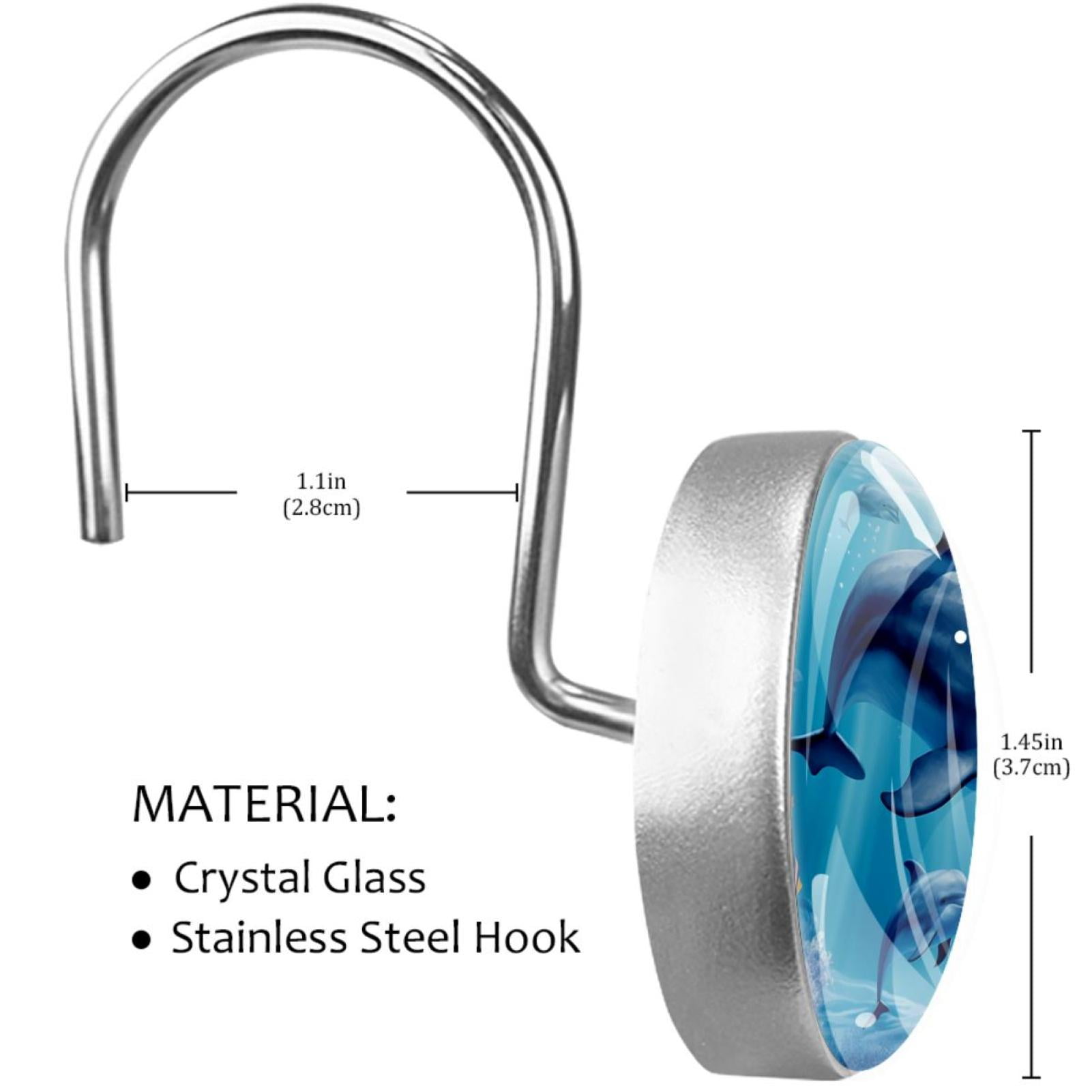 12 Pack Round Shower Curtain Hooks Crystal Glass Shower Rings Dolphin Curtain Hooks Home Decoration