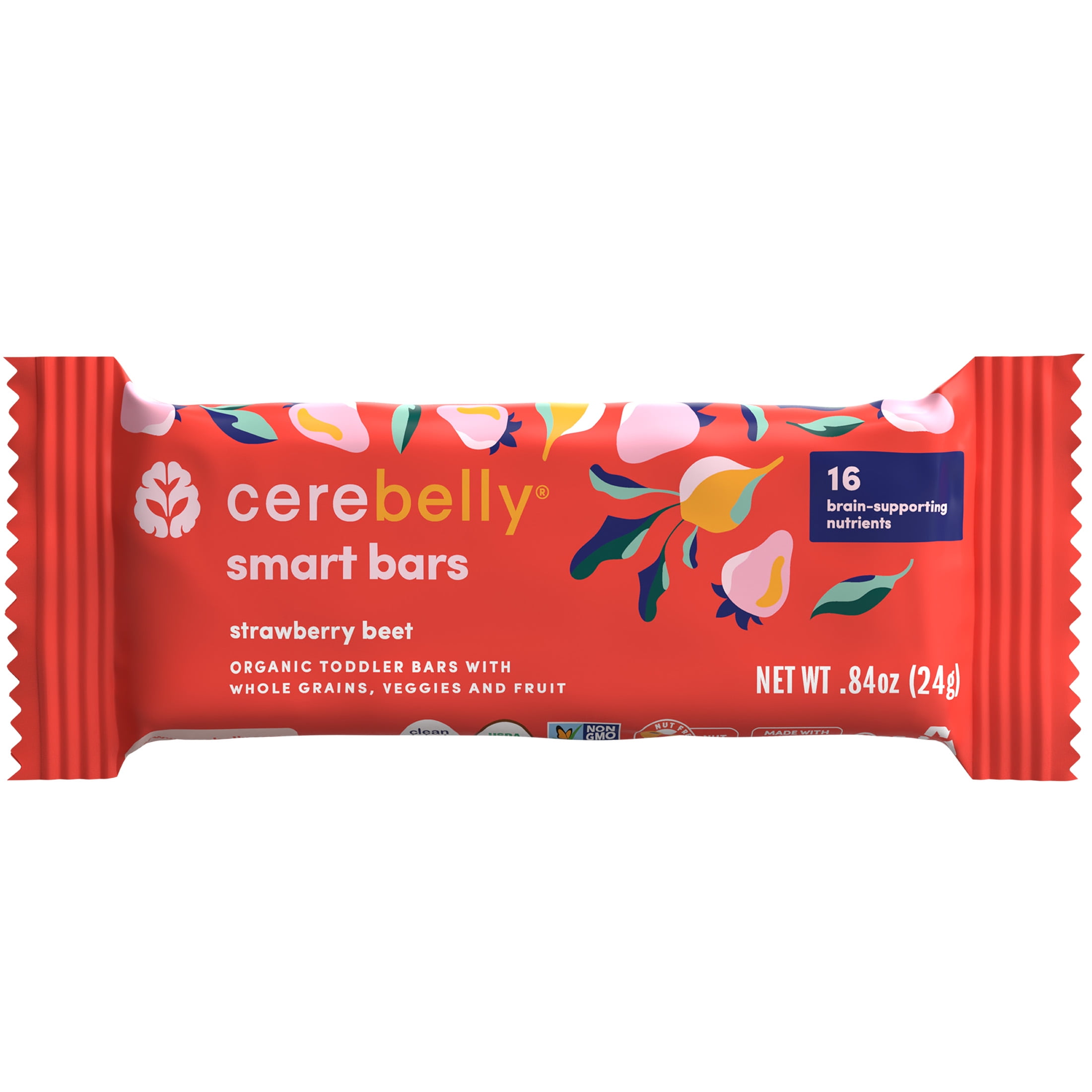 Cerebelly Organic Strawberry Beet Smart Snack Bar for Toddlers, 7 Count