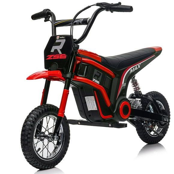 Voltz Toys Electric Dirt Bike for Kids, 24V 350W Motor, Max 24km/h Hand Accelerator and Brake Lever, 12" Air Tyre with MP3 and Suspension, Electric Motorcycle Ride-on Car for Kids (Red)