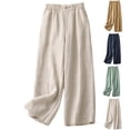 thumbnail image 2 of Straight Leg Dressy Linen Pants for Women Summer Loose Elastic Waist Business Casual Trousers with Pockets, 2 of 5