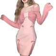 thumbnail image 4 of Color-Contrast Slim Fit Spaghetti Straps Dress with Bowknot Detail and Hip Wrap in Pink - Size S, 4 of 8