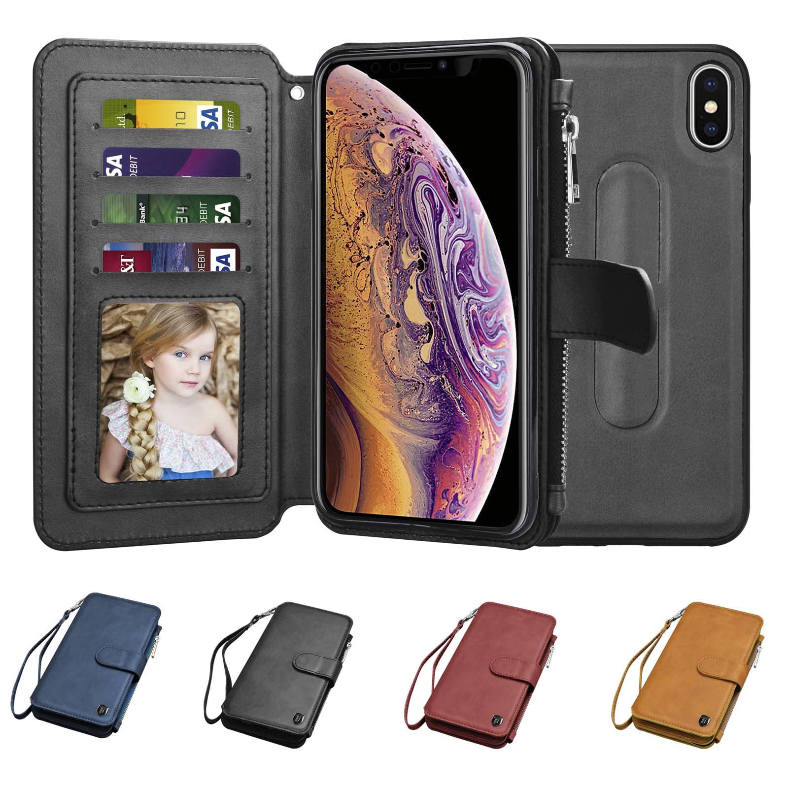Relief Design Bookstyle Leather Wallet Holster Kickstand Function Full Body Protection Bumper Magnetic Closure Flip Cover with Wrist Lanyard and Screen Protector For iphone X Case with Card Slot,OYIME Colorful Painting Pattern Marble Mandala