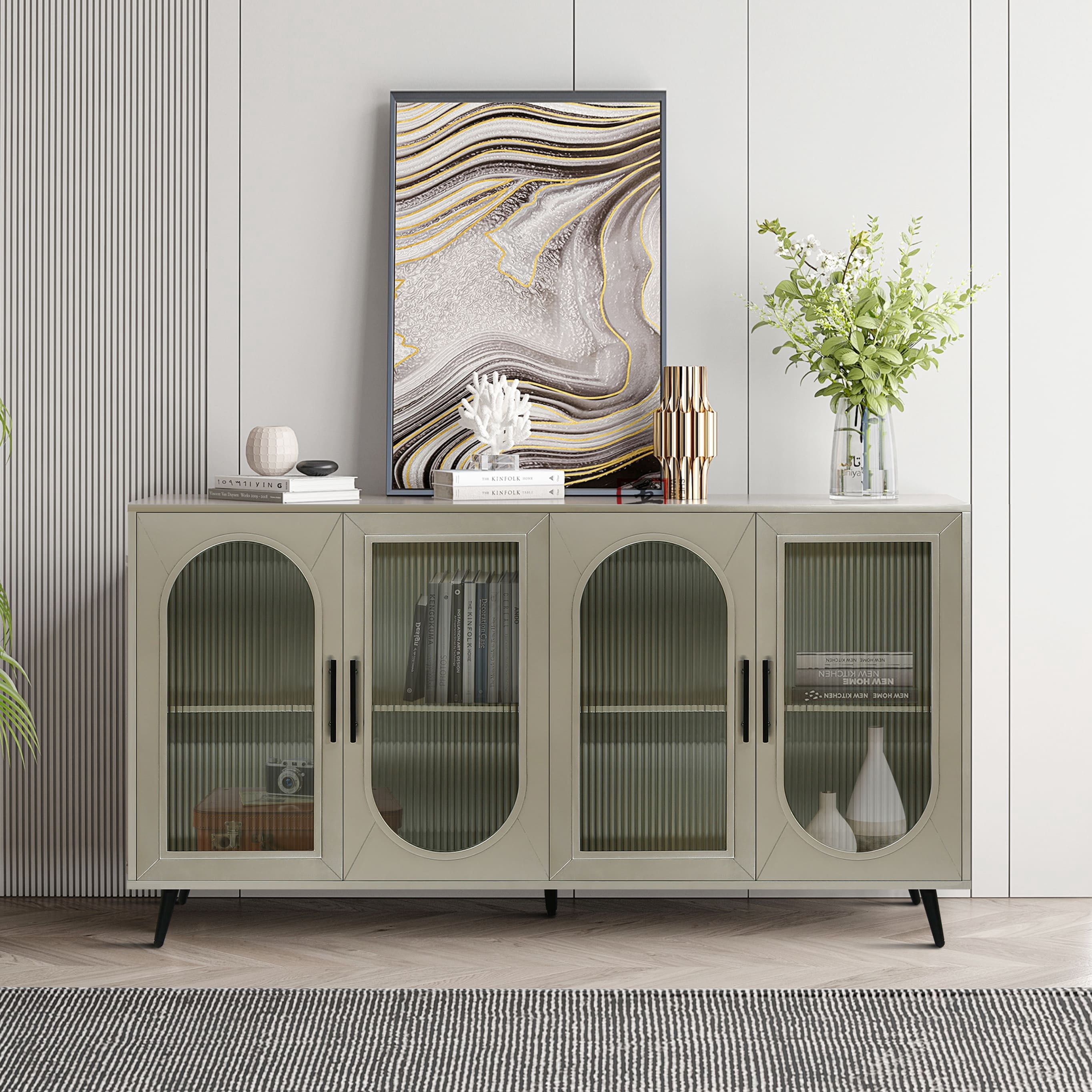 Aukfa TV Stand for 60" 65" TV, TV Console Buffet Cabinet for Living Room, Green