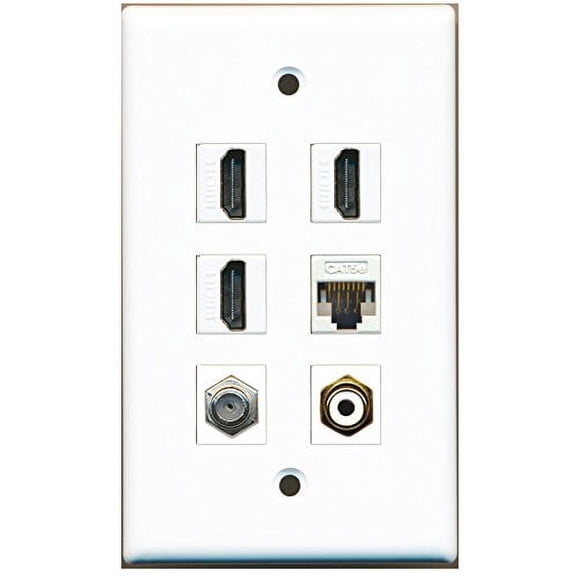 RiteAV - 3 HDMI 1 Port RCA White 1 Port Coax Cable TV- F-Type 1 Port Cat5e Ethernet White Wall Plate