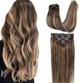 thumbnail image 1 of Clip en extensiones de cabello humano Remy marrón chocolate a caramelo rubio Balayage 7 piezas 120 g 14 pulgadas, 1 of 5