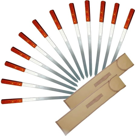 

Large Flat Stainless Steel Brazilian Barbecue BBQ Skewers for Shish Kebab Turkish Grills & Koubideh Brazilian BBQ - 23 Inch x 1 Inch Wide with Wood Handle 12Pack & 2 Cases