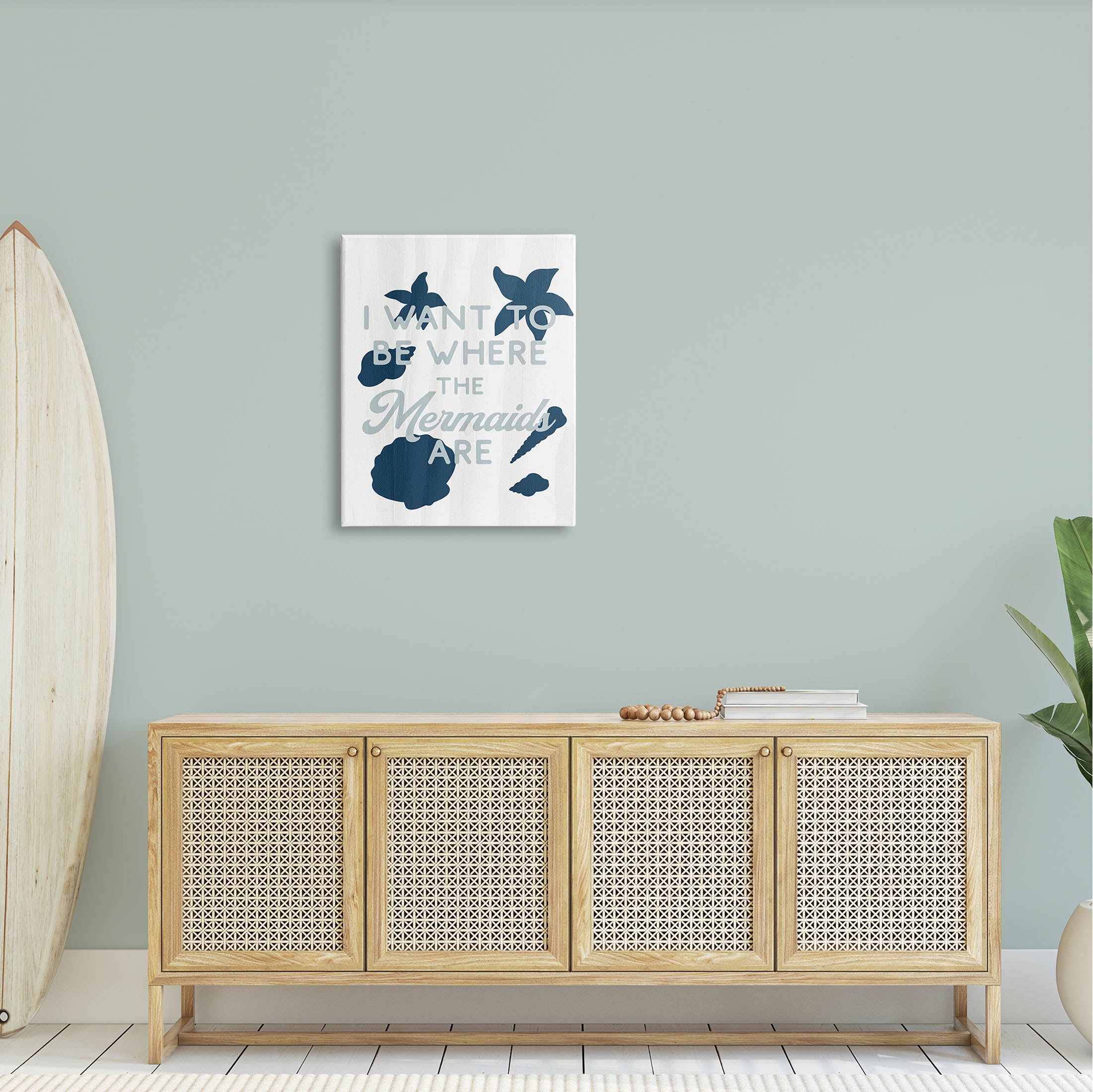 Stupell Industries Where Mermaids Are Phrase Graphic Art Gallery Wrapped Canvas Print Wall Art, Design by Lil' Rue