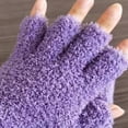 thumbnail image 4 of harmtty Winter Gloves Unisex Half-finger Thermal Gloves Soft Fleece Elastic Wrist Anti-slip Windproof Extended Wrist Ideal for Winter Weather Writing Typing 1 Light Purple, 4 of 7