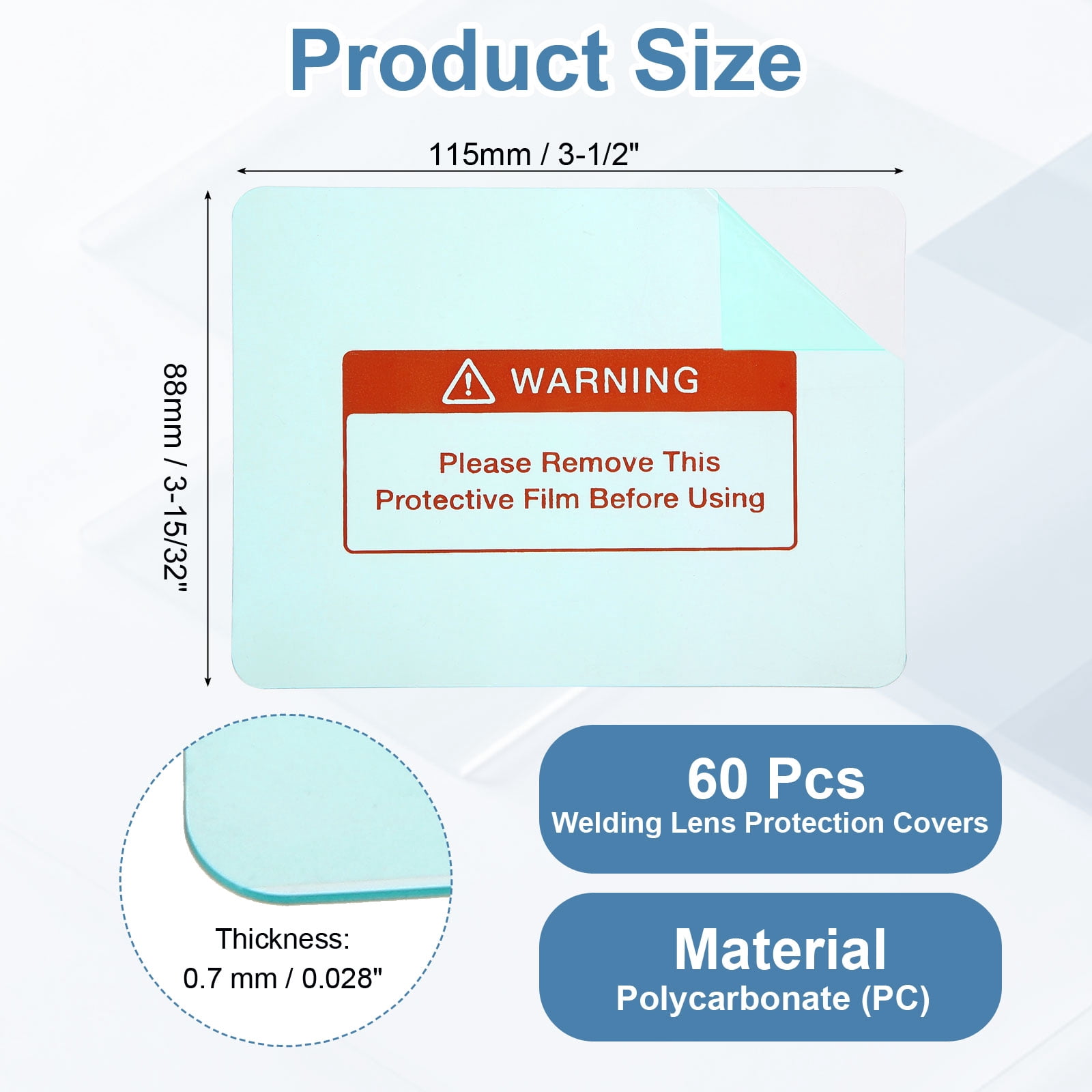 Uxcell 3-1/2 x 3-15/32 Inch Welding Protection Lens, 60 Pcs Clear PC Lens Cover Replacement Welding Helmet Hood Transparent Protective Covers Round Corner