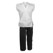Karate Sleeveless Uniform Gi, White Top and Black Pants, Martial Arts Open Taekwondo Demo Team Set (#7)