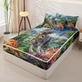 thumbnail image 2 of Metsweet Dinosaur T-Rex Zipper Twin Comforter Sets with Fitted Sheet and 2 Pillowcases, Prehistoric Jungle Zipper Bedding Set,4-Piece,Black Reversible, 2 of 6