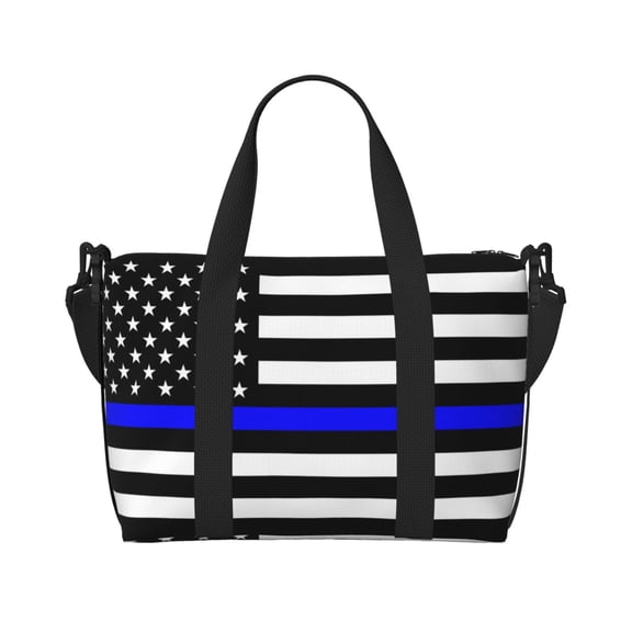 Women Men Police Thin Blue Line Flag Gym Duffel Bag Travel Carry On Weekender Overnight Tote Personal Item Bag