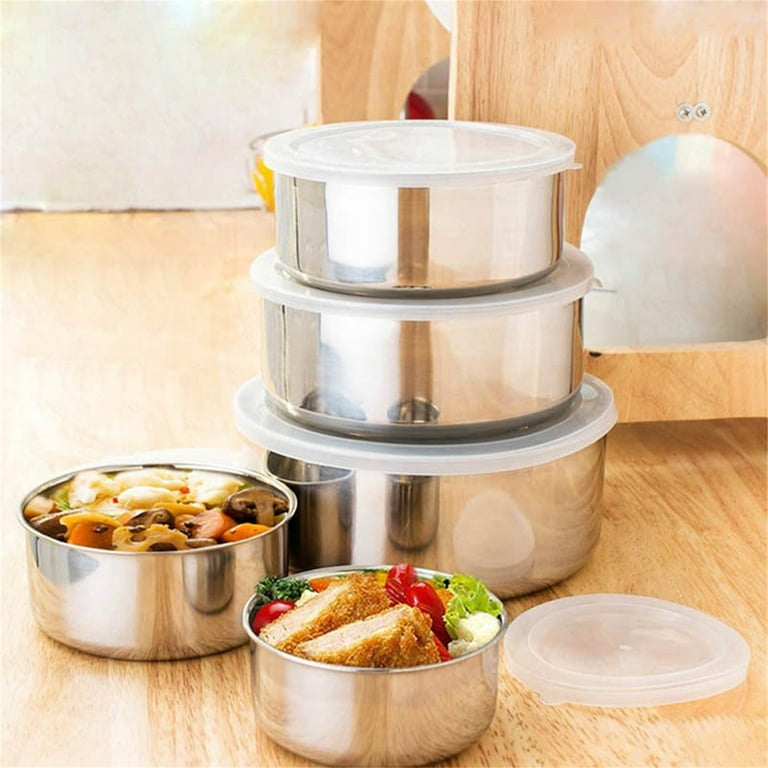 5 Pcs Stainless Steel Home Kitchen Food Container Storage Mixing Bowl Set-  Silver Stainless Steel Mixing Bowl Set - Large Mixing Bowl for Cooking  Food, Baking, Breading, Salad or Meal Prep 