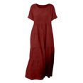 thumbnail image 5 of FRSASU Robe en Coton et Lin Femme à Manches Courtes Col Rond Robe Maxi Bohème Décontractée Été Modeste Longue Fluide Plage Vacances Robes Rouge P(S), 5 of 5