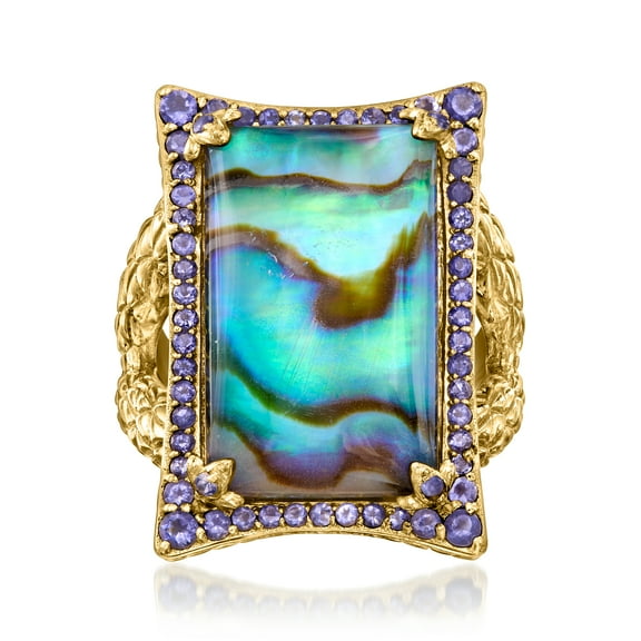 Ross-Simons Abalone Shell Doublet Ring With .60 ct. t.w. Iolites in 18kt Gold Over Sterling, Women's, Adult