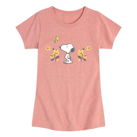 Peanuts - Snoopy Floral - Youth Girls Fitted Short Sleeve T-Shirt