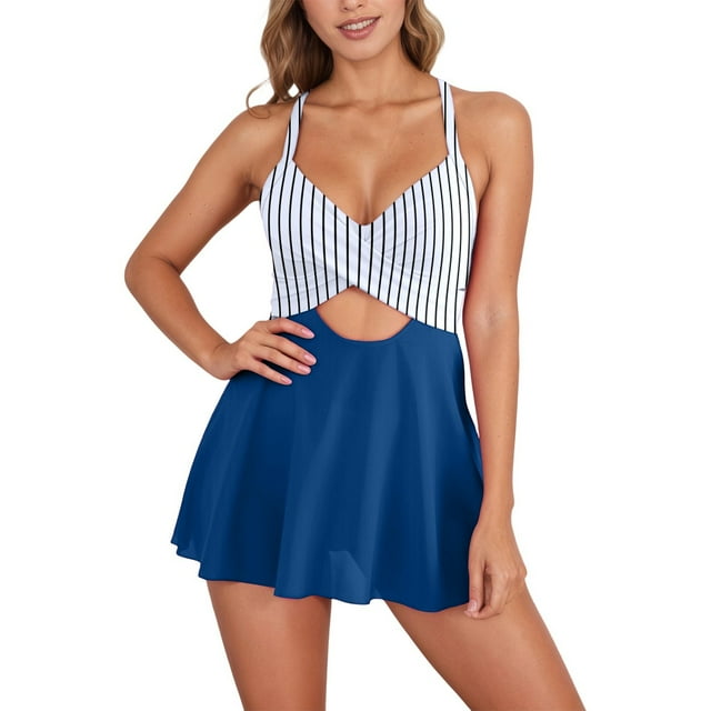 Daznico V Neck Tankini Monokini Swimsuit with Front Design High Waist Full Coverage Bathing Suit for Women