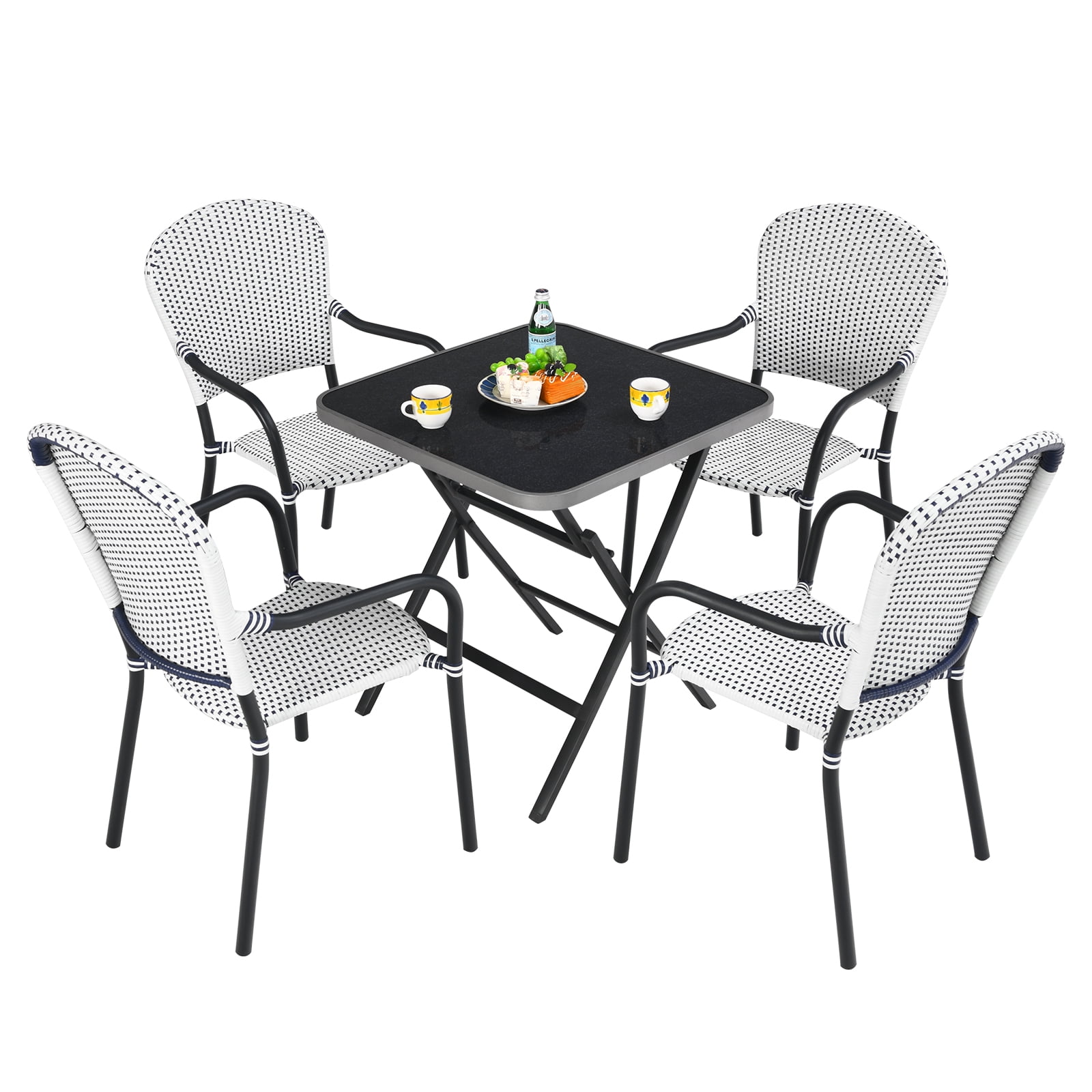 Patiojoy 5PCS Rattan Patio Dining Set All Weather Square Folding Table