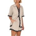 thumbnail image 3 of Fmbrln Womens Summer 2 Piece Sets Casual Color Block Turndown Collar Button Short Sleeve Shirts and Elastic Waist Shorts with Pockets Sets Lounge Comfy Vacation Outfits Black S, 3 of 5