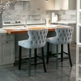 thumbnail image 2 of Counter Height Bar Stools Set of 2, Velvet Upholstered Barstools with Solid Wood Legs, Button Tufted and Nailheads Trim, Wing-Back Bar Chairs for Kitchen Island Dining Room Pub, Gray, 2 of 9