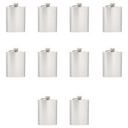 Verano Stainless Steel Hip Flasks 8 oz. Set of 10, Bulk Pack - Great for Wedding Party Gifts, Groomsmen Gifts, Outdoor Activities - Silver