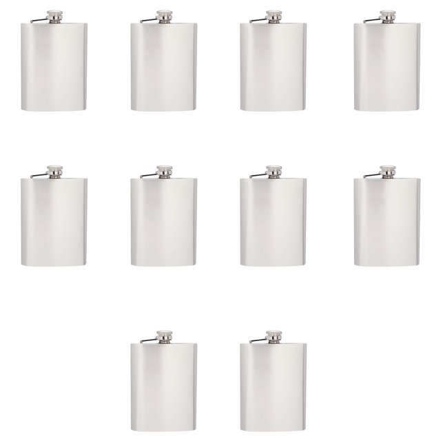 Verano Stainless Steel Hip Flasks 8 oz. Set of 10, Bulk Pack Great