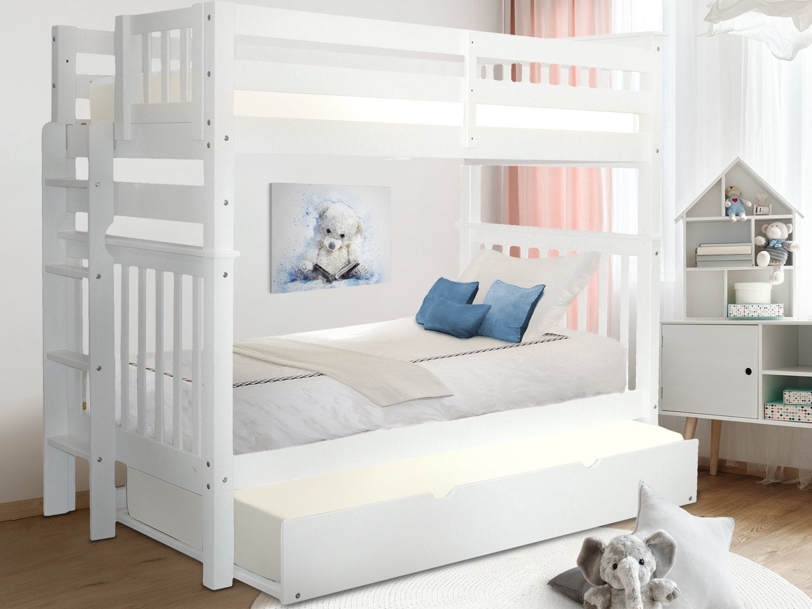 Bedz King Tall Bunk Beds Twin over Twin Mission Style with End Ladder