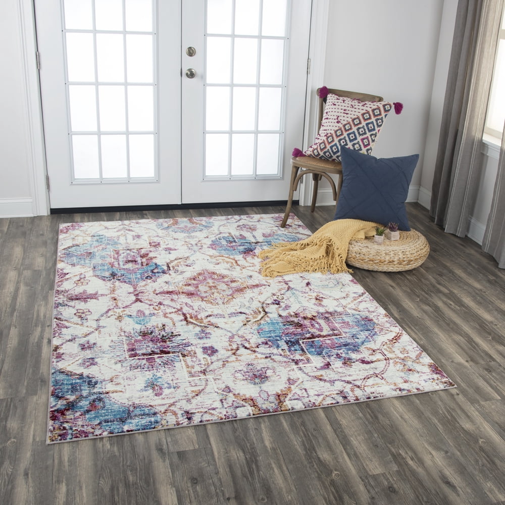 Rizzy Rugs Princeton Area Rug PRI110 Cream/Blue Vines Petals 3' 11" x 5' 6" Rectangle