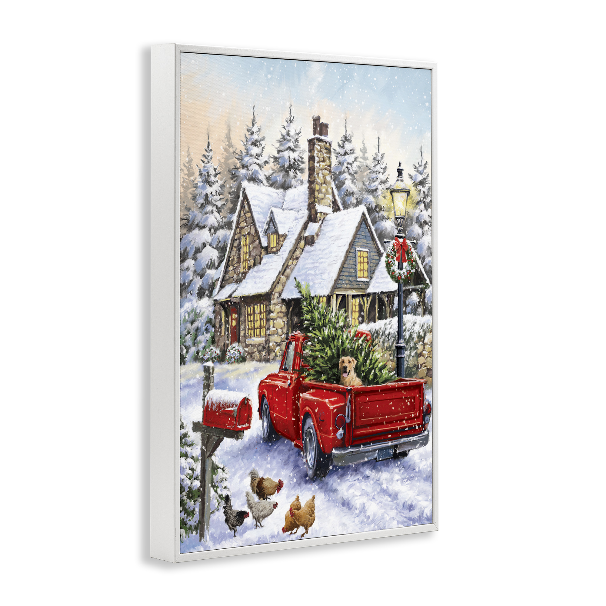 Stupell Industries Rustic Holiday Scene Holiday Painting White Framed Art Print Wall Art, 20 x 30
