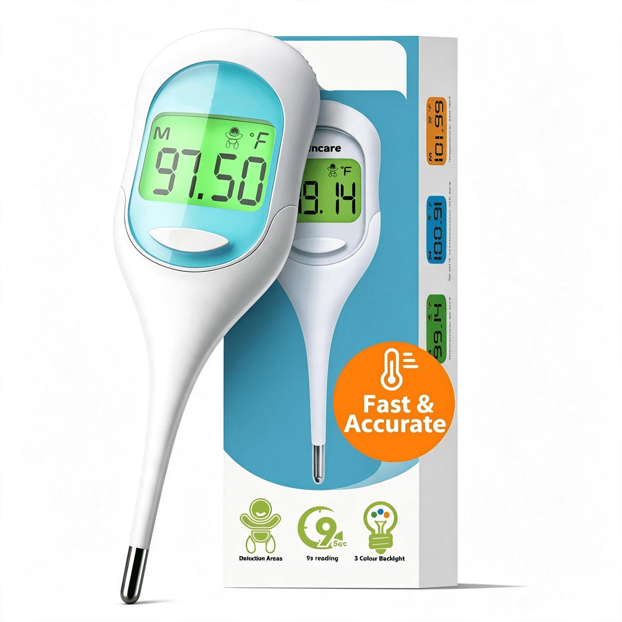 XIRQI 9 Seconds Digital Basal Thermometer (Blue) | Accurate Oral & Rectal Thermometer for Adults & Kids, Fever Alarm, Large Display Basal Body Thermometer for Ovulation