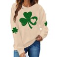 thumbnail image 2 of Moxiu St Patrick's Day Sweatshirts for Women Green Irish Clover Long Sleeve Sweatshirt Crewneck Shamrock Printed Pullover Tops 2025 Beige,XS, 2 of 5