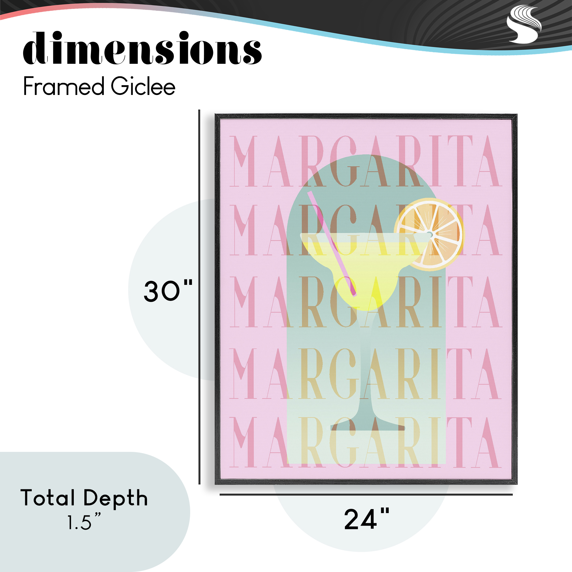 Retro Pastel Margarita Black Framed Giclee Art, design by Lil' Rue