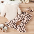 thumbnail image 4 of CNKOO Toddler Baby Girl Fall Clothes Solid Ribbed Long Sleeve Romper Flower Pattern Flare Pants Bow Headband Outfit, 4 of 8