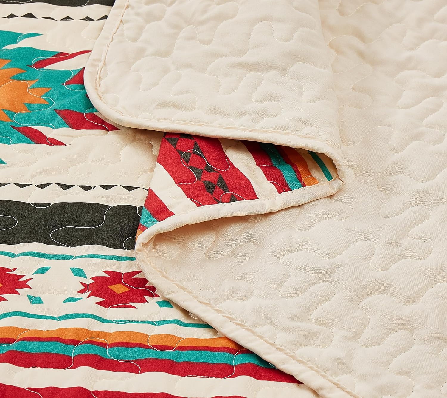 Chezmoi Collection Prescott 3-Piece Southwestern Multi-Color Cream Quilt Bedspread Set, Queen