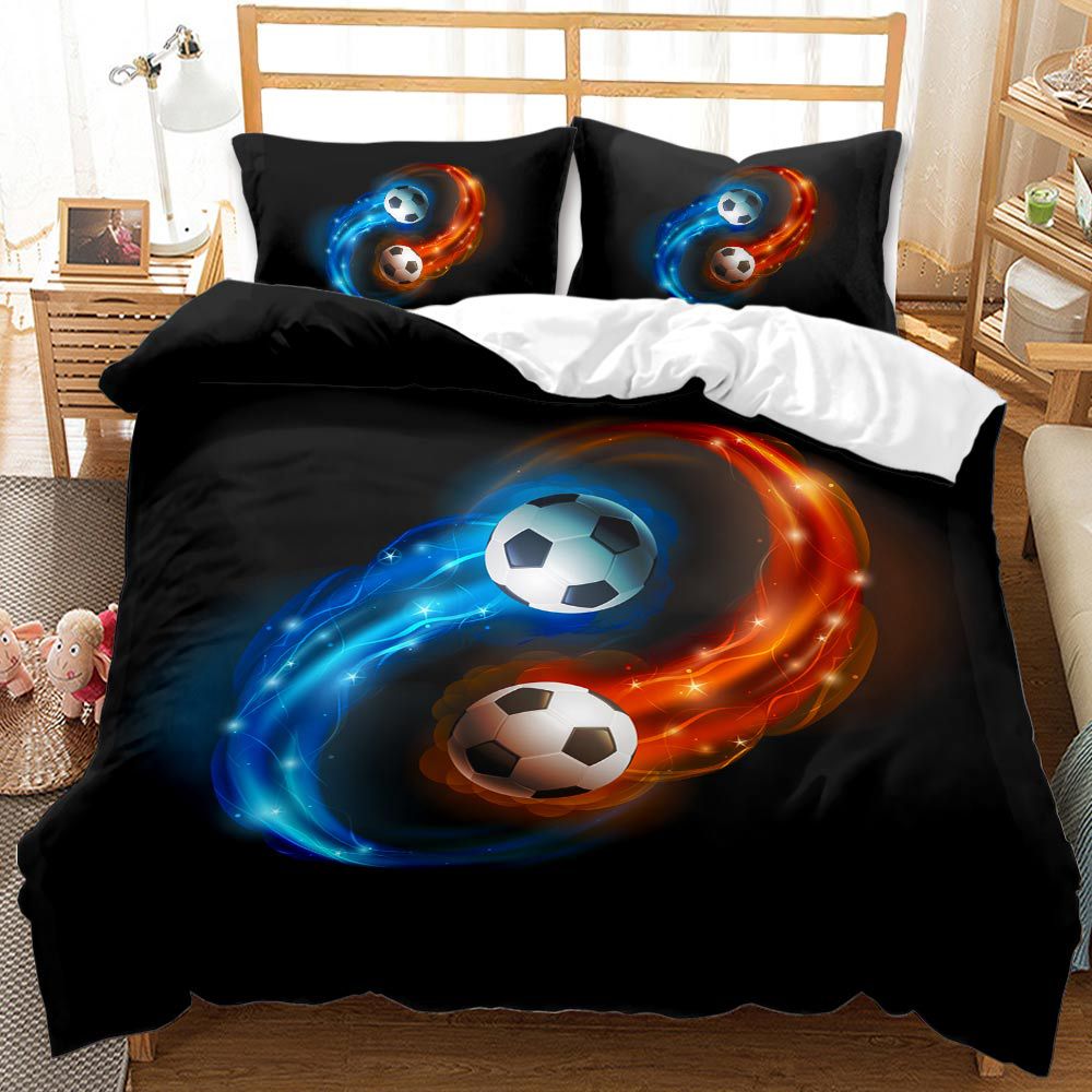 Feelyou Soccer Theme Duvet Cover Set - Full Size Sport Bedding With Pillowcases, 3Pcs