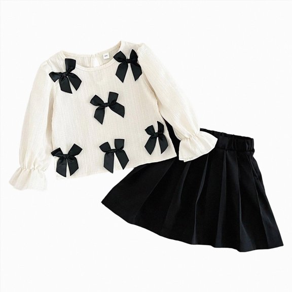 mgoYE Toddler Girls Clothes Fall Winter Dress Pleated Skirt Set Long Sleeve Shirt Pleated Mini Skirt Set