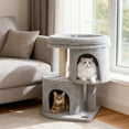 thumbnail image 4 of Costway 26" Small Cat Tree with Large Padded Plush Perch, 2 Condos, Sisal Scratching Posts Light Gray, 4 of 10