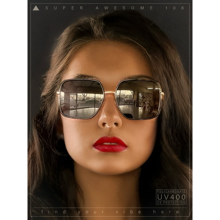Womens Chic Oversize Double Rim Rectangle Butterfly Sunglasses