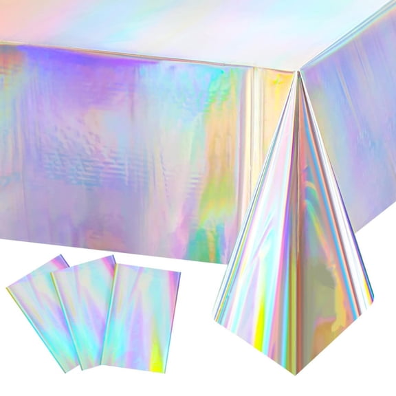 3 Pack Iridescent Tablecloths, Boriyuan Plastic Disposable Waterproof Table Cover for Rectangle Tables Birthday Party Wedding Christmas Decorations (54"x108")