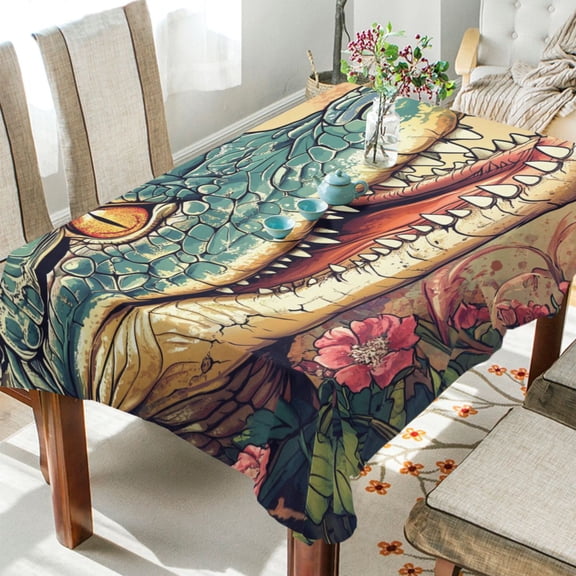 WOBOGO Crocodile Illustration in Realistic Style Square Tablecloth 54×54in Polyester Fabric Tablecloth Washable Dust Resistant Wrinkle Resistant