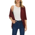 thumbnail image 4 of Spencer Women's 3/4 Sleeve Draped Ruffles Cardigans Open Front Waist Length Solid Cardigan Casual Tops "2XL, Red", 4 of 10