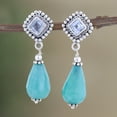 thumbnail image 2 of NOVICA Handmade .925 Sterling Silver Blue Topaz Agate Dangle Earrings from India Geometric 'Royal Loyalty', 2 of 7