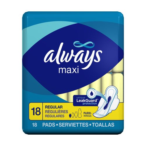Always Maxi Regular With Wings, Unscented Pads 18 Count