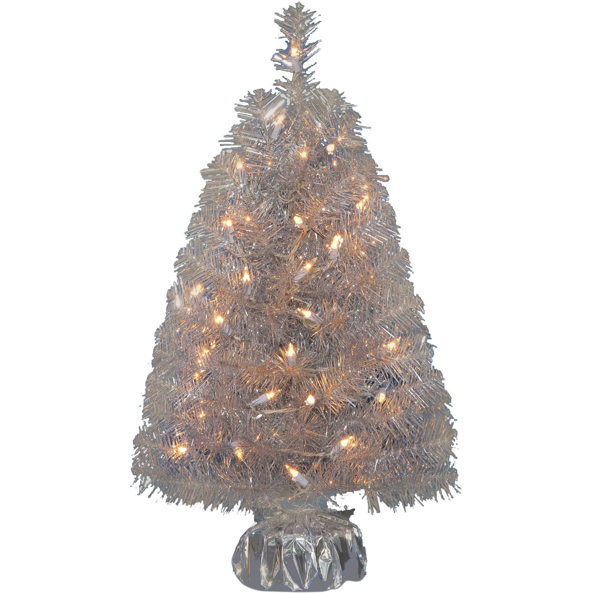 Holiday Time PreLit 2' Noble Fir Artificial Christmas Tree, Silver